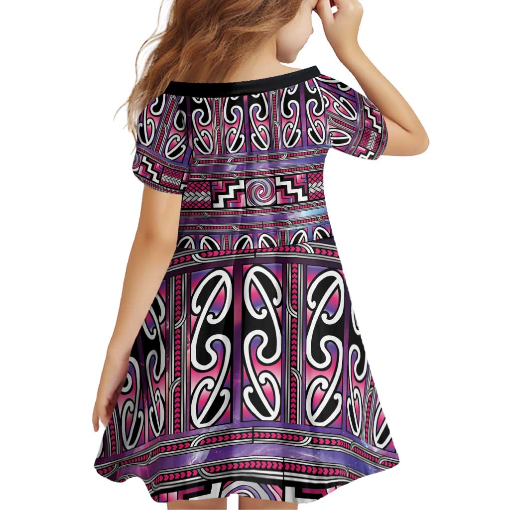 Maori Matariki Family Matching Long Sleeve Bodycon Dress and Hawaiian Shirt Pink Galaxy Aesthetic Koru Art LT01 - Polynesian Pride