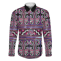 Maori Matariki Family Matching Mermaid Dress and Hawaiian Shirt Pink Galaxy Aesthetic Koru Art LT01 Dad's Shirt - Long Sleeve Pink - Polynesian Pride