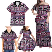 Maori Matariki Family Matching Off Shoulder Maxi Dress and Hawaiian Shirt Pink Galaxy Aesthetic Koru Art LT01 - Polynesian Pride