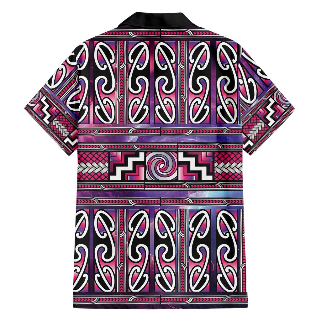 Maori Matariki Family Matching Off Shoulder Maxi Dress and Hawaiian Shirt Pink Galaxy Aesthetic Koru Art LT01 - Polynesian Pride
