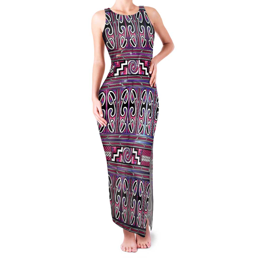 Maori Matariki Family Matching Tank Maxi Dress and Hawaiian Shirt Pink Galaxy Aesthetic Koru Art LT01 Mom's Dress Pink - Polynesian Pride