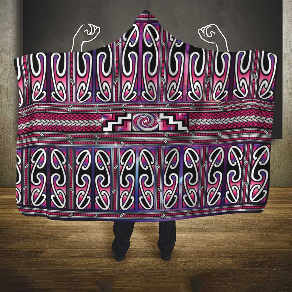 Maori Matariki Hooded Blanket Pink Galaxy Aesthetic Koru Art