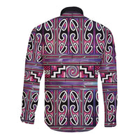 Maori Matariki Long Sleeve Button Shirt Pink Galaxy Aesthetic Koru Art