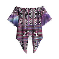 Maori Matariki Off Shoulder Wrap Waist Top Pink Galaxy Aesthetic Koru Art LT01 Pink - Polynesian Pride