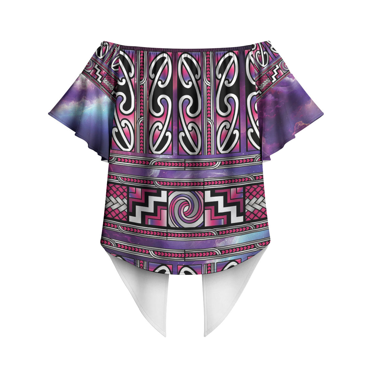 Maori Matariki Off Shoulder Wrap Waist Top Pink Galaxy Aesthetic Koru Art LT01 - Polynesian Pride