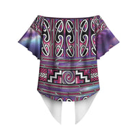 Maori Matariki Off Shoulder Wrap Waist Top Pink Galaxy Aesthetic Koru Art LT01 - Polynesian Pride