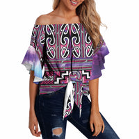 Maori Matariki Off Shoulder Wrap Waist Top Pink Galaxy Aesthetic Koru Art LT01 - Polynesian Pride