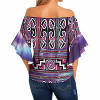 Maori Matariki Off Shoulder Wrap Waist Top Pink Galaxy Aesthetic Koru Art LT01 - Polynesian Pride