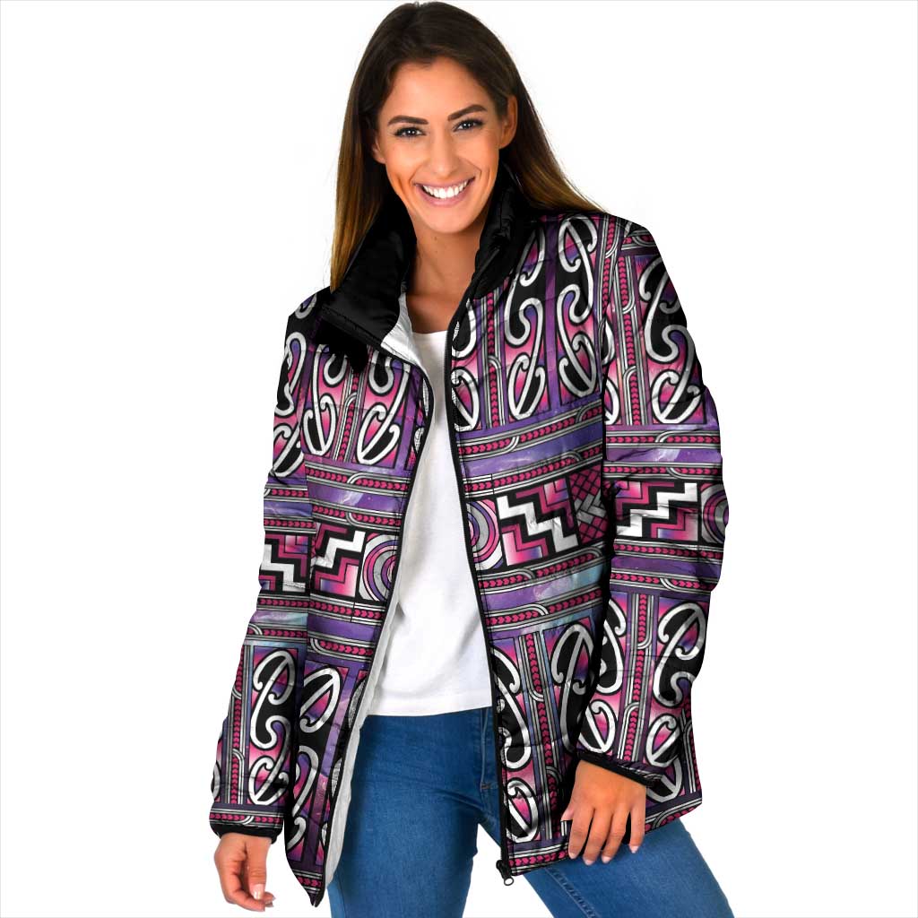 Maori Matariki Padded Jacket Pink Galaxy Aesthetic Koru Art