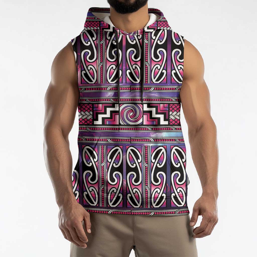Maori Matariki Sleeveless Hoodie Pink Galaxy Aesthetic Koru Art