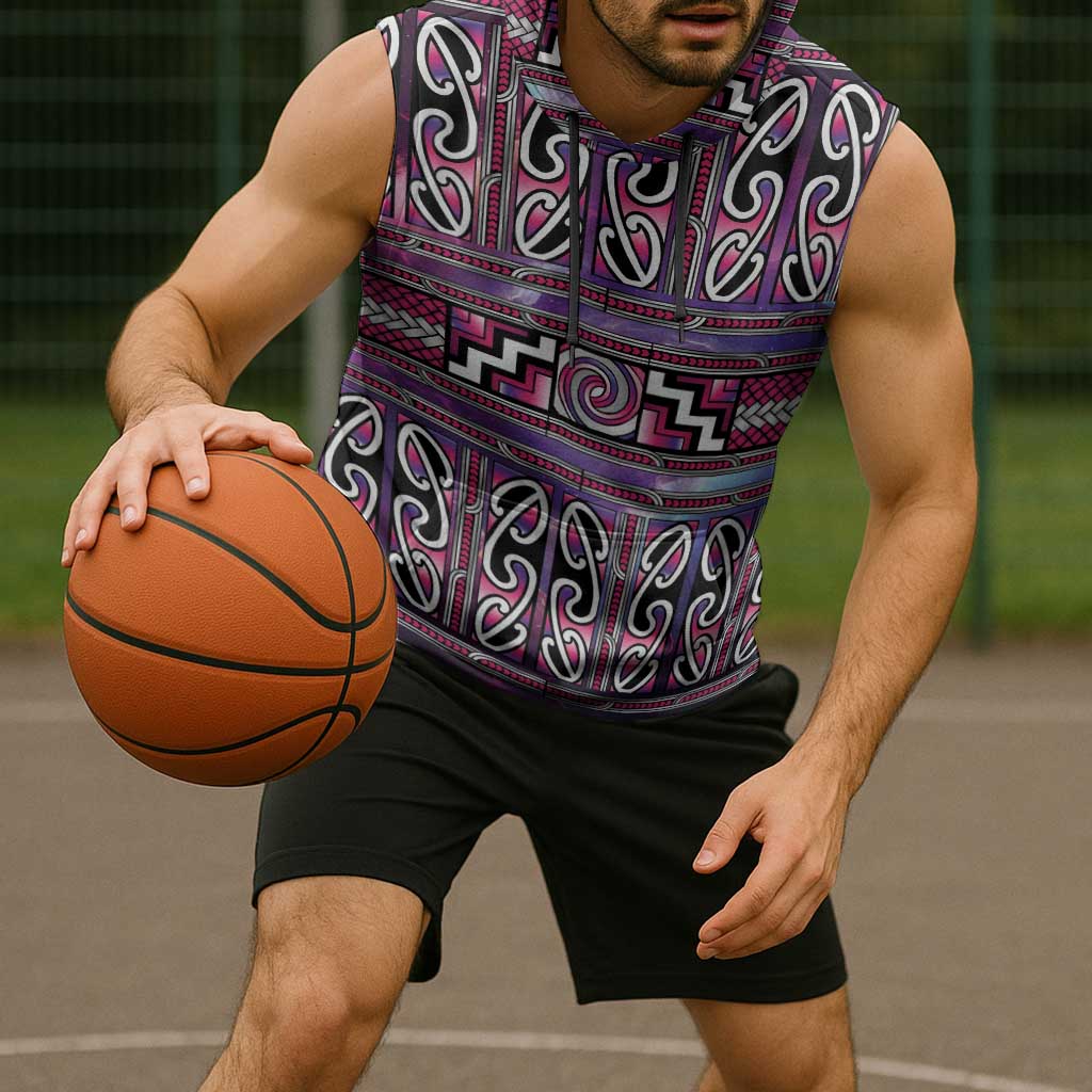Maori Matariki Sleeveless Hoodie Pink Galaxy Aesthetic Koru Art