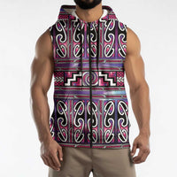 Maori Matariki Sleeveless Zip Hoodie Pink Galaxy Aesthetic Koru Art