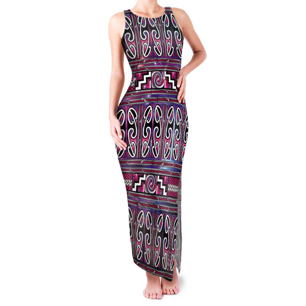 Maori Matariki Tank Maxi Dress Pink Galaxy Aesthetic Koru Art