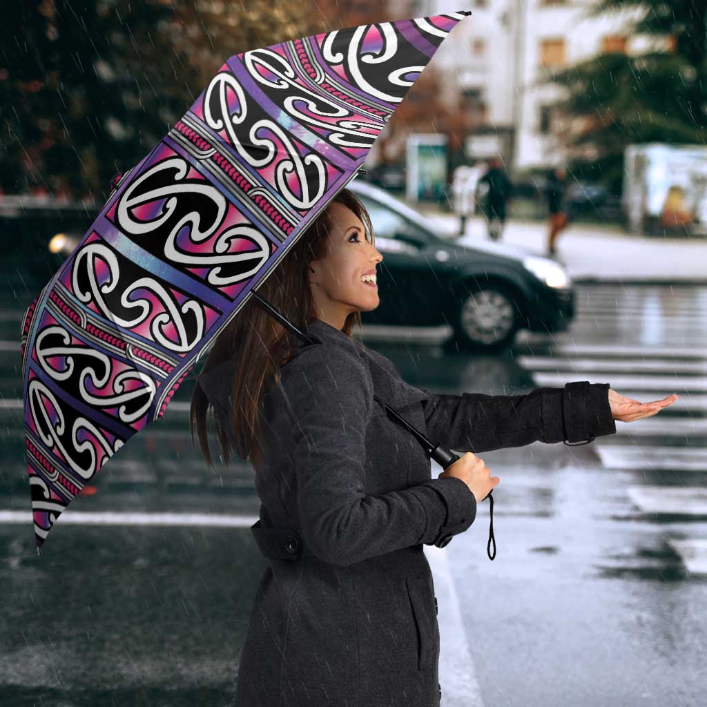 Maori Matariki Umbrella Pink Galaxy Aesthetic Koru Art LT01 - Polynesian Pride