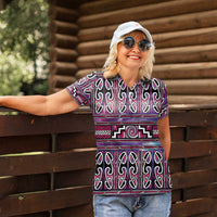Maori Matariki Women Polo Shirt Pink Galaxy Aesthetic Koru Art