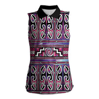 Maori Matariki Women Sleeveless Polo Shirt Pink Galaxy Aesthetic Koru Art
