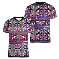 Maori Matariki Women V-Neck T-Shirt Pink Galaxy Aesthetic Koru Art
