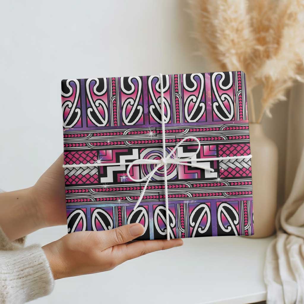 Maori Matariki Wrapping Paper Pink Galaxy Aesthetic Koru Art