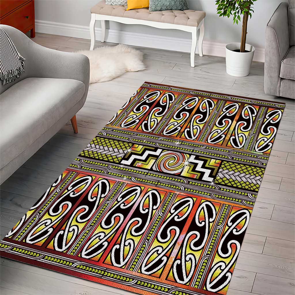 Maori Matariki Area Rug Yellow Galaxy Aesthetic Koru Art