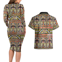 Maori Matariki Couples Matching Long Sleeve Bodycon Dress and Hawaiian Shirt Yellow Galaxy Aesthetic Koru Art LT01 - Polynesian Pride