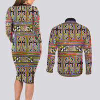 Maori Matariki Couples Matching Long Sleeve Bodycon Dress and Long Sleeve Button Shirt Yellow Galaxy Aesthetic Koru Art LT01 - Polynesian Pride