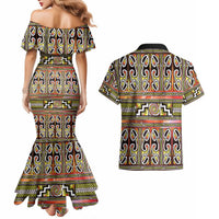 Maori Matariki Couples Matching Mermaid Dress and Hawaiian Shirt Yellow Galaxy Aesthetic Koru Art LT01 - Polynesian Pride