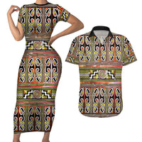 Maori Matariki Couples Matching Short Sleeve Bodycon Dress and Hawaiian Shirt Yellow Galaxy Aesthetic Koru Art LT01 Yellow - Polynesian Pride