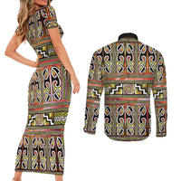 Maori Matariki Couples Matching Short Sleeve Bodycon Dress and Long Sleeve Button Shirt Yellow Galaxy Aesthetic Koru Art LT01 - Polynesian Pride