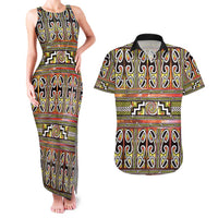 Maori Matariki Couples Matching Tank Maxi Dress and Hawaiian Shirt Yellow Galaxy Aesthetic Koru Art LT01 Yellow - Polynesian Pride