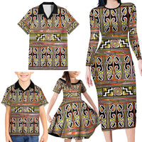 Maori Matariki Family Matching Long Sleeve Bodycon Dress and Hawaiian Shirt Yellow Galaxy Aesthetic Koru Art LT01 - Polynesian Pride