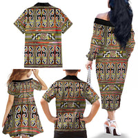Maori Matariki Family Matching Off The Shoulder Long Sleeve Dress and Hawaiian Shirt Yellow Galaxy Aesthetic Koru Art LT01 - Polynesian Pride