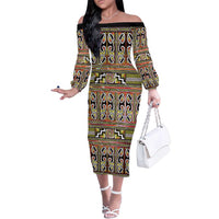 Maori Matariki Family Matching Off The Shoulder Long Sleeve Dress and Hawaiian Shirt Yellow Galaxy Aesthetic Koru Art LT01 Mom's Dress Yellow - Polynesian Pride