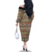 Maori Matariki Family Matching Off The Shoulder Long Sleeve Dress and Hawaiian Shirt Yellow Galaxy Aesthetic Koru Art LT01 - Polynesian Pride