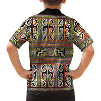 Maori Matariki Family Matching Off Shoulder Maxi Dress and Hawaiian Shirt Yellow Galaxy Aesthetic Koru Art LT01 - Polynesian Pride