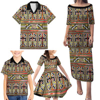 Maori Matariki Family Matching Puletasi and Hawaiian Shirt Yellow Galaxy Aesthetic Koru Art LT01 - Polynesian Pride