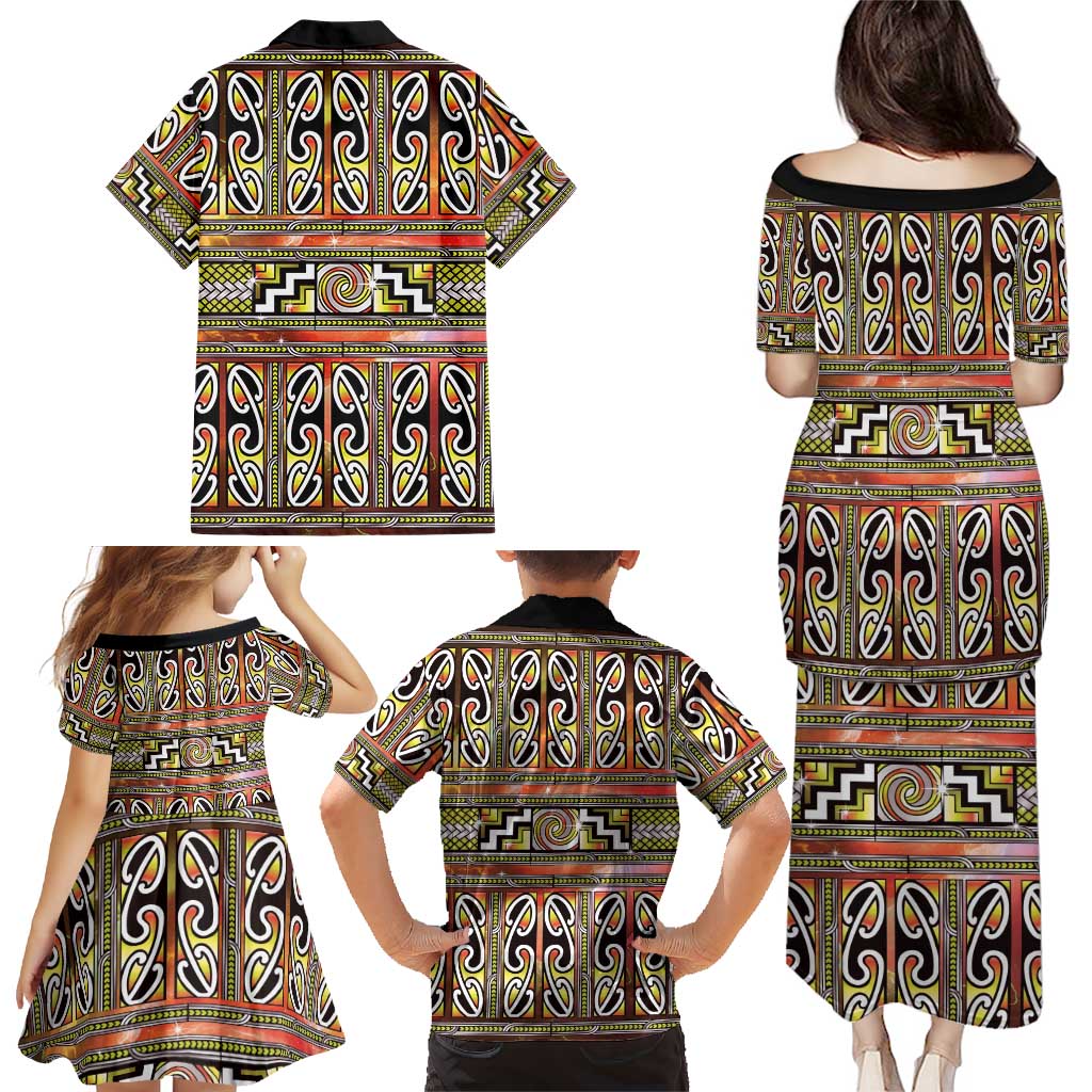 Maori Matariki Family Matching Puletasi and Hawaiian Shirt Yellow Galaxy Aesthetic Koru Art LT01 - Polynesian Pride