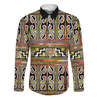 Maori Matariki Family Matching Puletasi and Hawaiian Shirt Yellow Galaxy Aesthetic Koru Art LT01 Dad's Shirt - Long Sleeve Yellow - Polynesian Pride