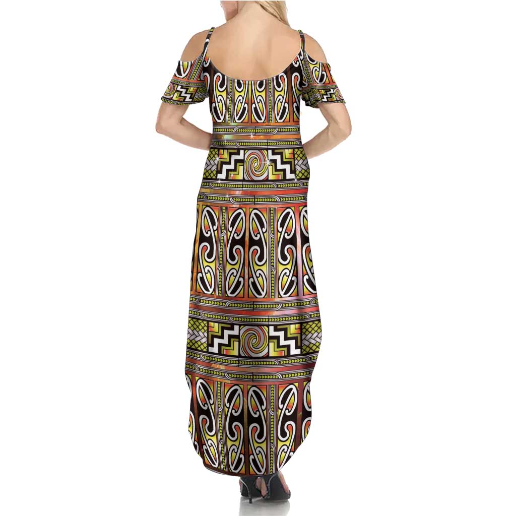 Maori Matariki Family Matching Summer Maxi Dress and Hawaiian Shirt Yellow Galaxy Aesthetic Koru Art LT01 - Polynesian Pride