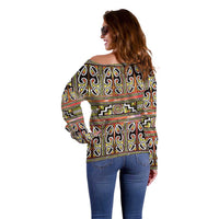 Maori Matariki Off Shoulder Sweater Yellow Galaxy Aesthetic Koru Art