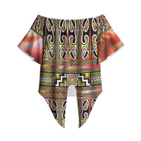 Maori Matariki Off Shoulder Wrap Waist Top Yellow Galaxy Aesthetic Koru Art LT01 Yellow - Polynesian Pride
