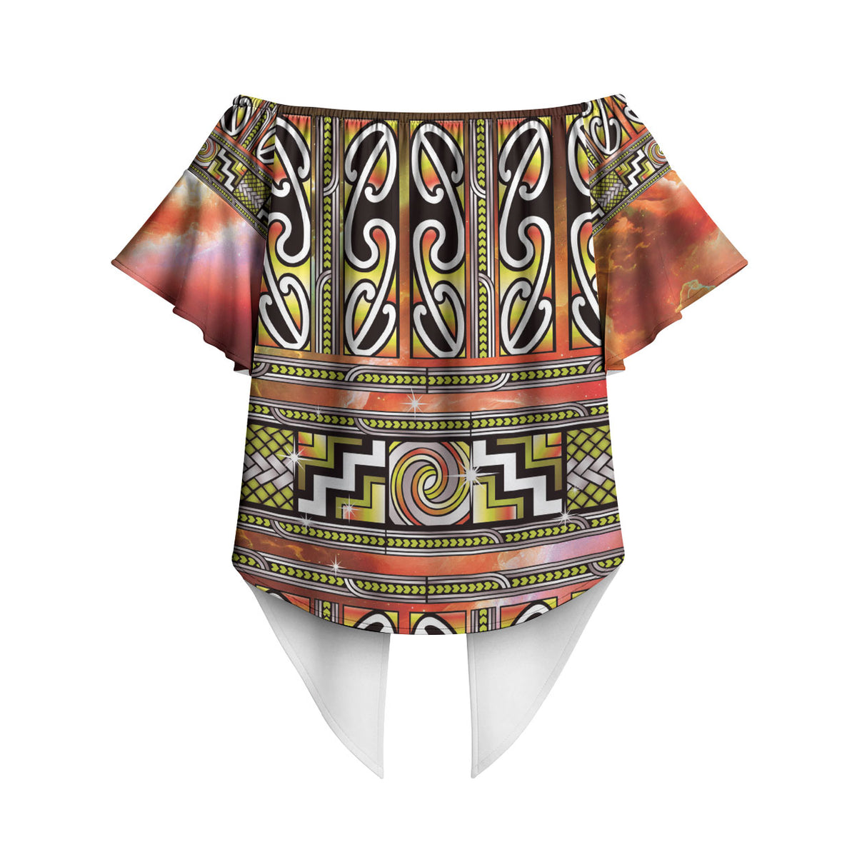 Maori Matariki Off Shoulder Wrap Waist Top Yellow Galaxy Aesthetic Koru Art LT01 - Polynesian Pride