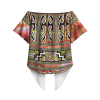 Maori Matariki Off Shoulder Wrap Waist Top Yellow Galaxy Aesthetic Koru Art LT01 - Polynesian Pride