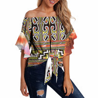 Maori Matariki Off Shoulder Wrap Waist Top Yellow Galaxy Aesthetic Koru Art LT01 - Polynesian Pride