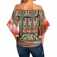 Maori Matariki Off Shoulder Wrap Waist Top Yellow Galaxy Aesthetic Koru Art LT01 - Polynesian Pride