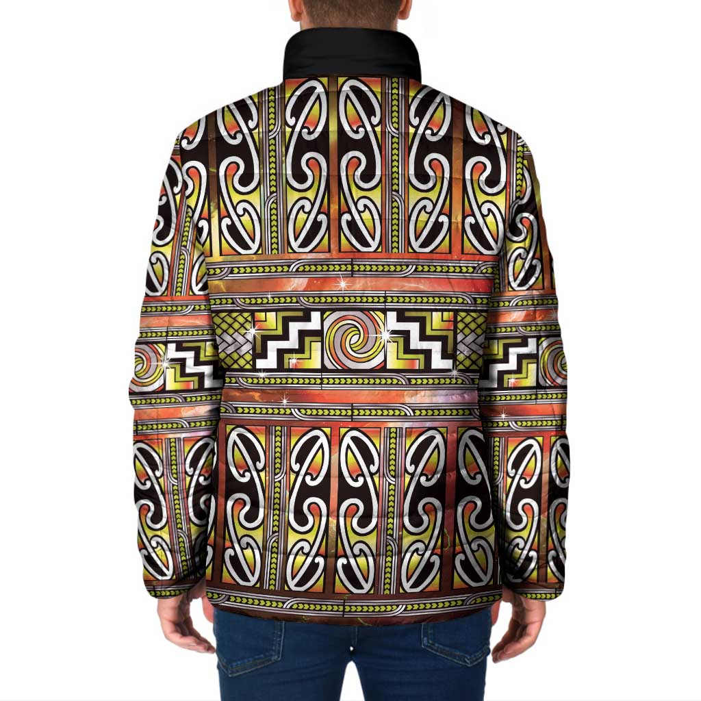 Maori Matariki Padded Jacket Yellow Galaxy Aesthetic Koru Art