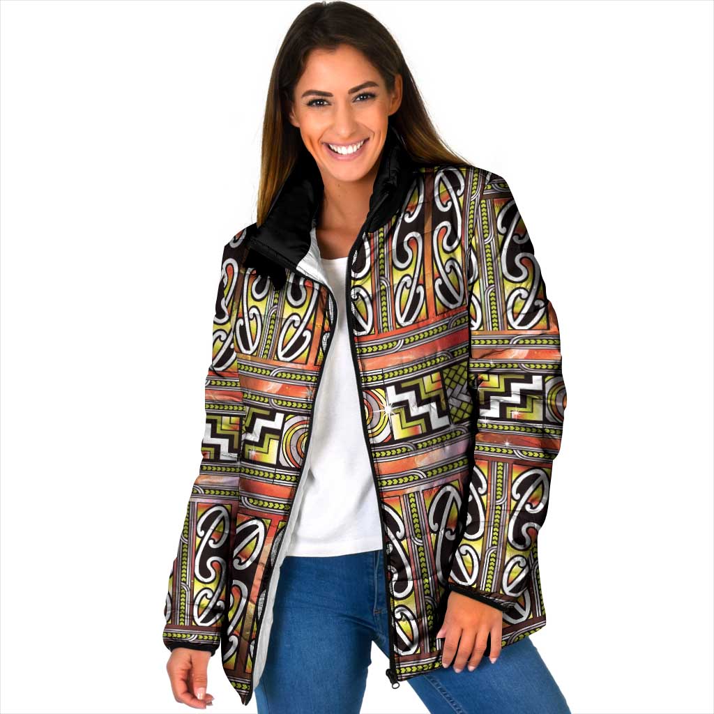 Maori Matariki Padded Jacket Yellow Galaxy Aesthetic Koru Art