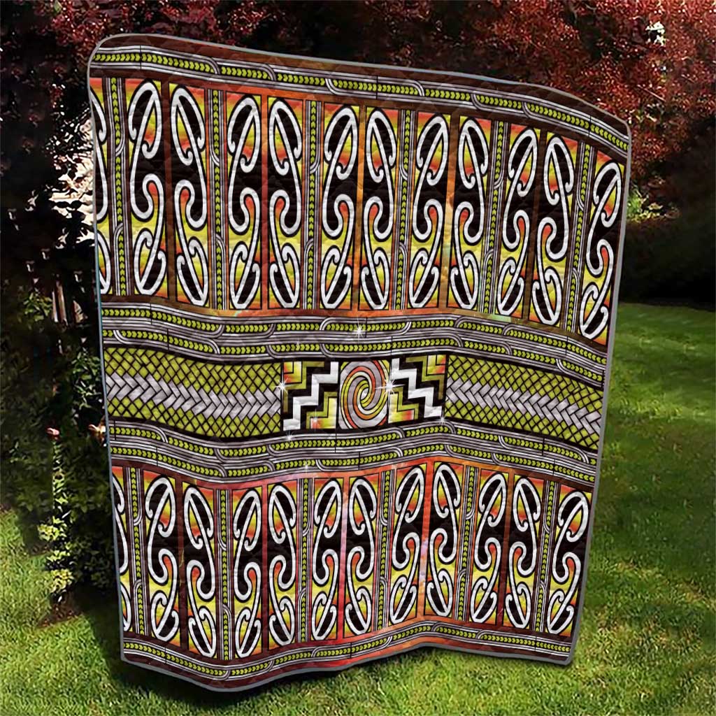 Maori Matariki Quilt Yellow Galaxy Aesthetic Koru Art