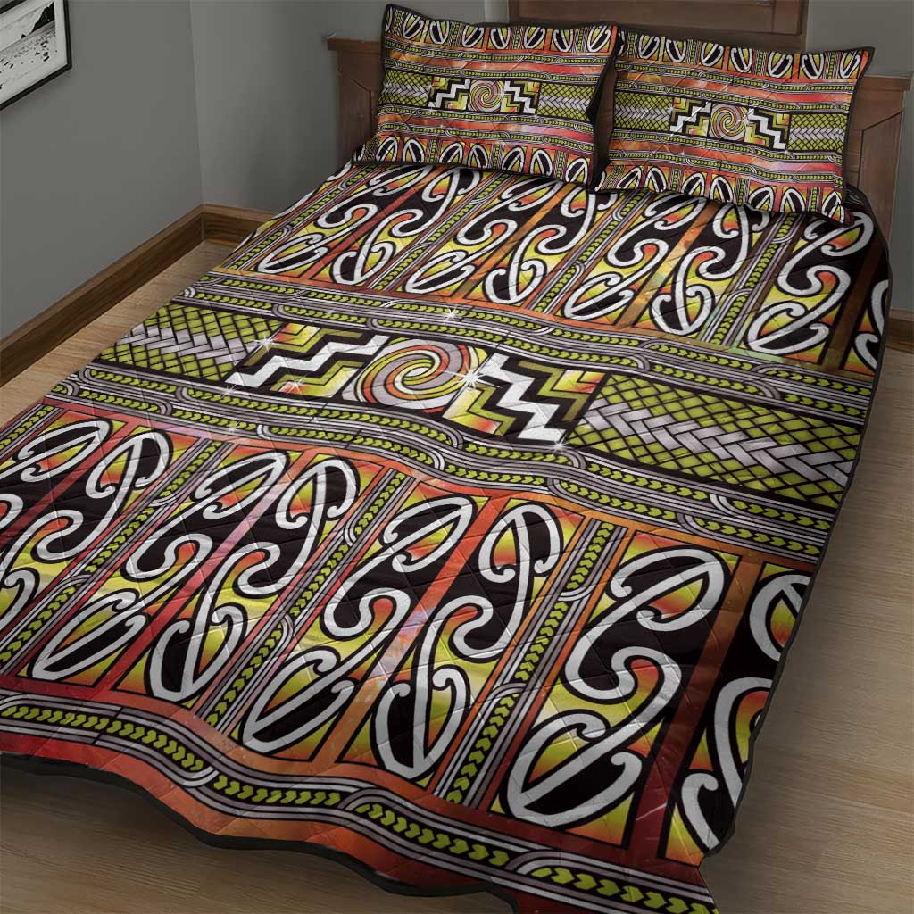 Maori Matariki Quilt Bed Set Yellow Galaxy Aesthetic Koru Art