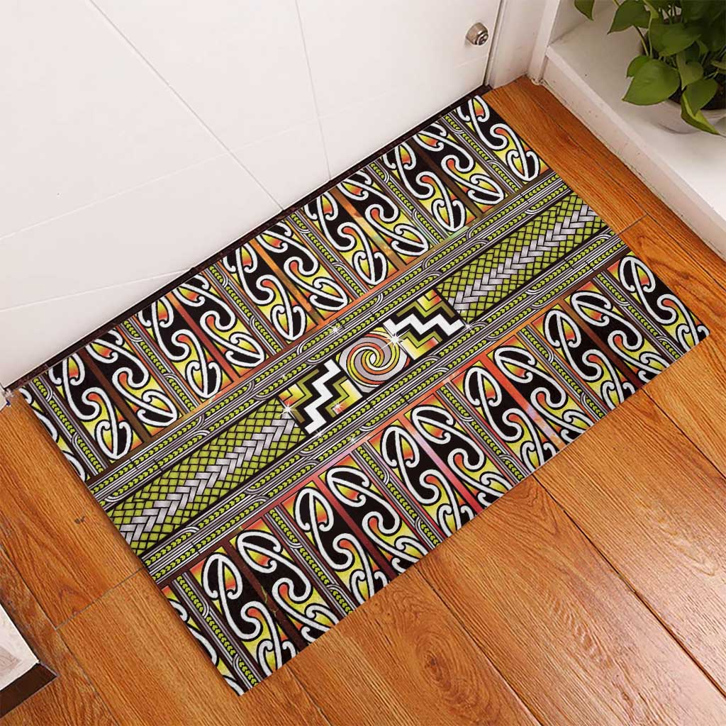 Maori Matariki Rubber Doormat Yellow Galaxy Aesthetic Koru Art