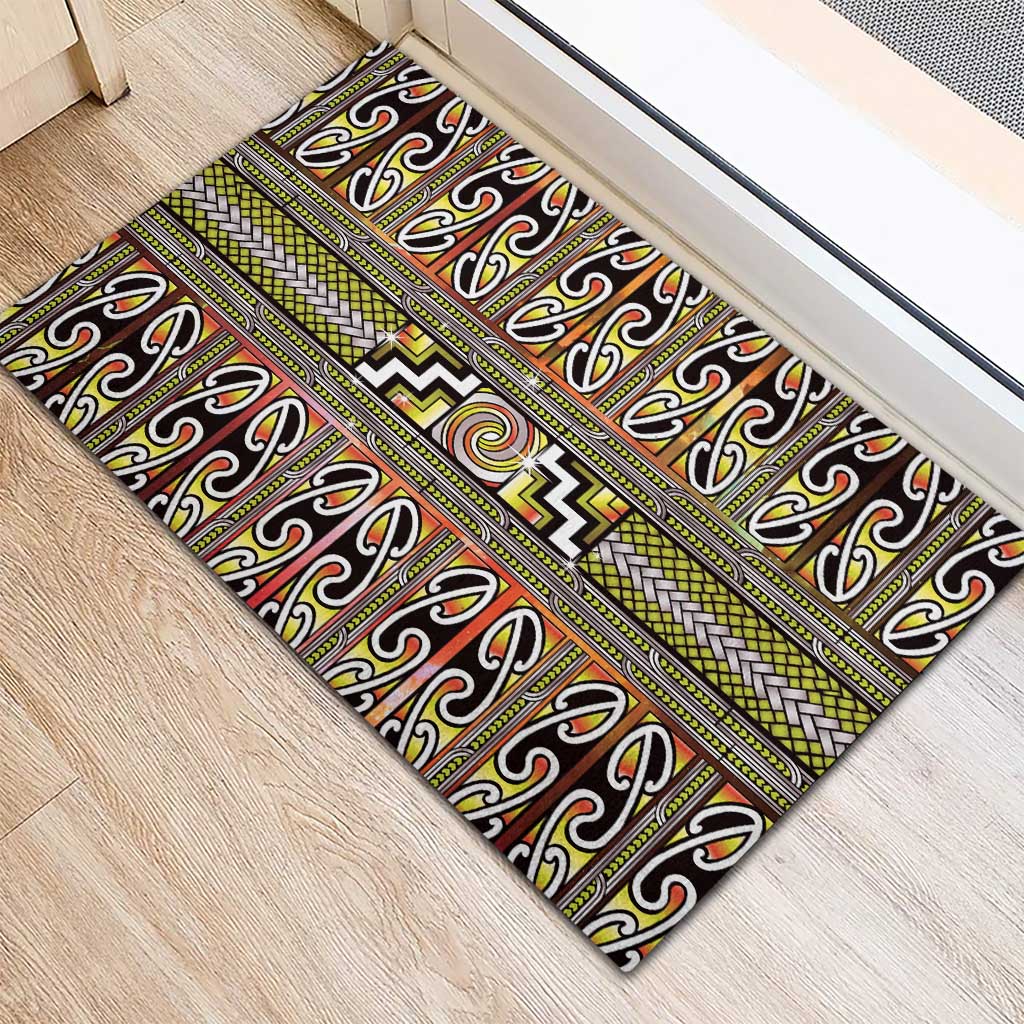 Maori Matariki Rubber Doormat Yellow Galaxy Aesthetic Koru Art